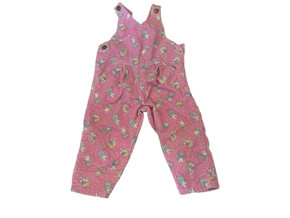 Vintage 90s OshKosh B'gosh Pink Bunny Corduroy Overalls size 2T Made USA